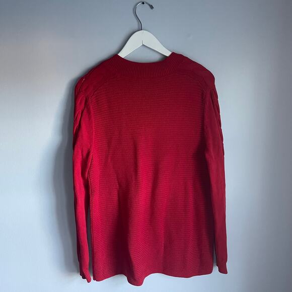Cabi Red V-Neck Cableknit Sweater size Small Holiday - Picture 4 of 7
